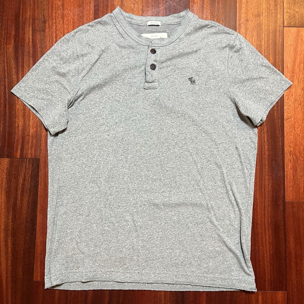 Abercrombie & Fitch Polo Shirt Mens Extra Large Muscle Gray Moose Logo Y2K